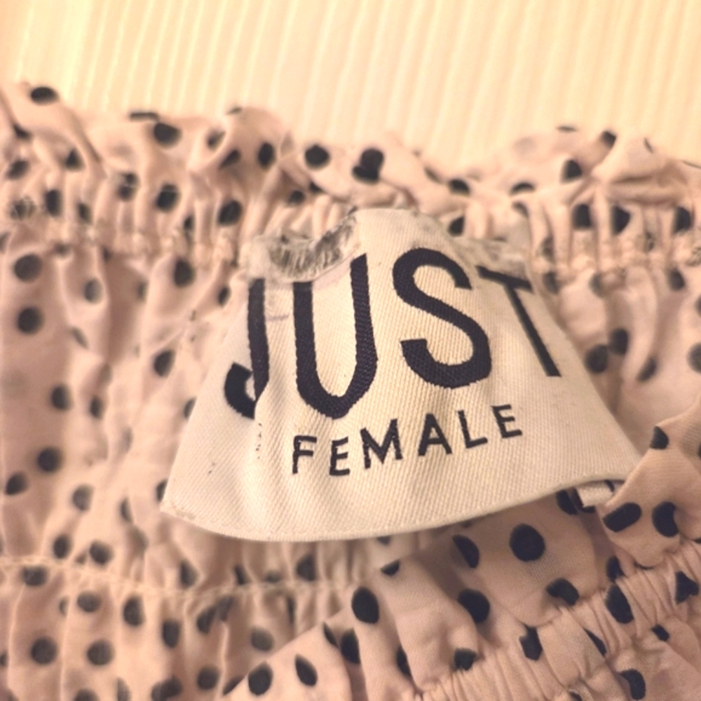 Just Female Avi Dress Cream Black Polka Dot‎ Smocked Midi Puff Sleeve 40 14032 - Picture 6 of 7